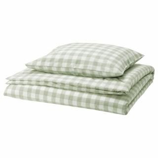 IKEA イケア 掛け布団カバー&枕カバー ペールグレーグリーン ホワイト チェック シングル 150x200cm 50x60cm m50585424 EKTANDVINGE エークタンドヴィンゲ