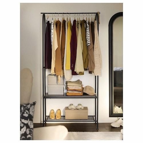 【超特価sale開催】  IKEA 90x36x175cm チャコール 靴収納付き ハンガーラック イケア ハンガーラック・ポールハンガー