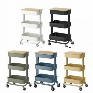 【新商品セット】IKEA イケア RASKOG ロースコグのキッチンワゴンとふた 28x38x61cm 小サイズ 3段 キャスター付き v0057 NORRAVA ノルオーヴァ
