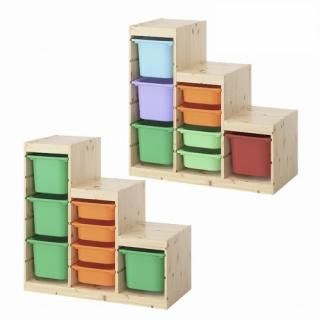 【セット商品】IKEA イケア 収納コンビネーション パイン ボックスSサイズx4個 ボックスMサイズx4個 94x44x91cm v0073 TROFAST トロファスト