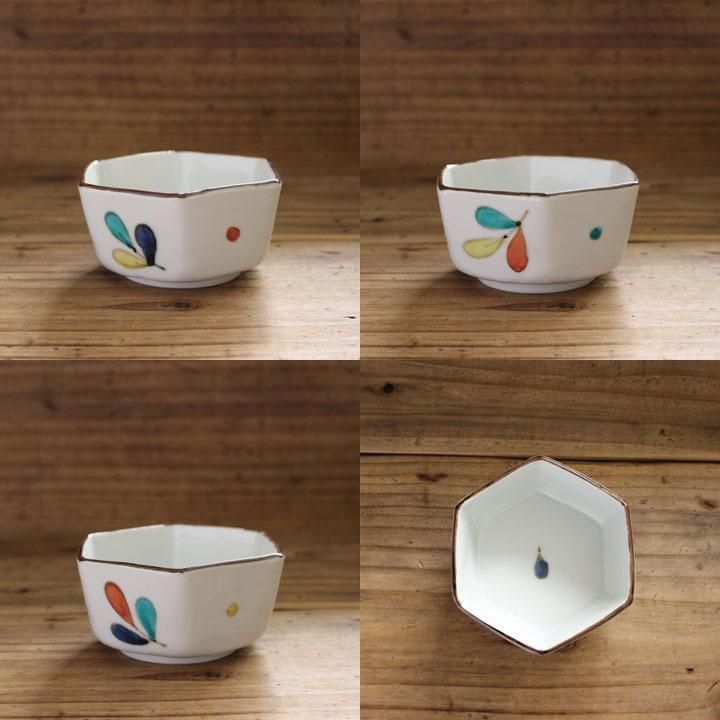 九谷青窯 高祥吾 色絵遊び葉六角小鉢 - 作家ものの器と生活雑貨 九谷青窯 高祥吾 色絵遊び葉六角小鉢 - 作家ものの器と生活雑貨
