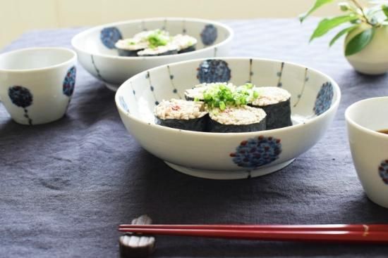 九谷青窯 三宅英雅 朱入り点描並木 6.5寸鉢 中皿 - 作家ものの器と生活