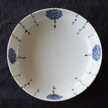 九谷青窯 三宅英雅 朱入り点描並木 6.5寸鉢 中皿 - 作家ものの器と生活