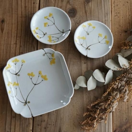 九谷焼 九谷青窯 高祥吾 色絵女郎花 3.5寸皿 - 作家ものの器と生活雑貨