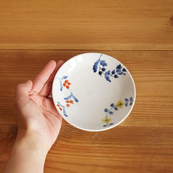 九谷焼 九谷青窯 高原真由美 色絵花輪 4.5寸皿 - 作家ものの器と
