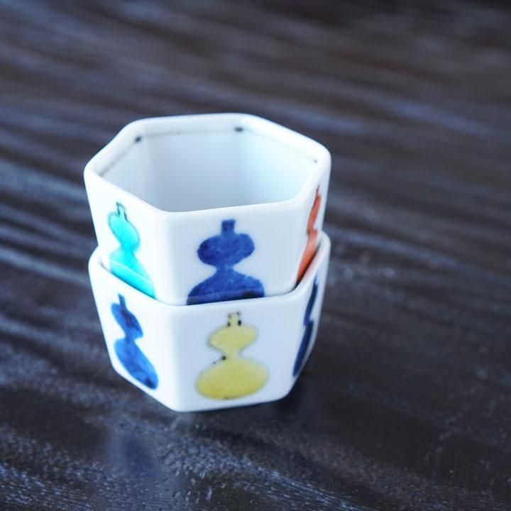 徳永遊心さん　ひょうたんの四角いお鉢3客　九谷青窯 徳永遊心さん ひょうたんの四角いお鉢3客 九谷青窯