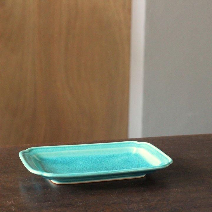 あわびウェア 岡本純一 角切長方皿 青マット - 作家ものの器と
