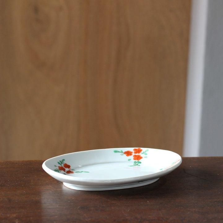 九谷焼 九谷青窯 高原真由美 色絵枝花散らし 楕円皿 中 - 作家