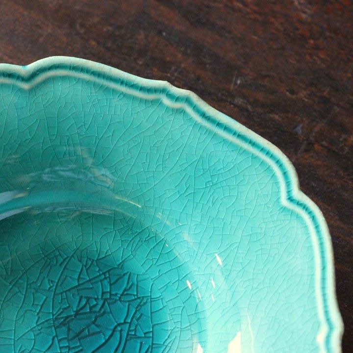 あわびウェア 岡本純一 輪花中深皿 トルコブルー - 作家ものの器