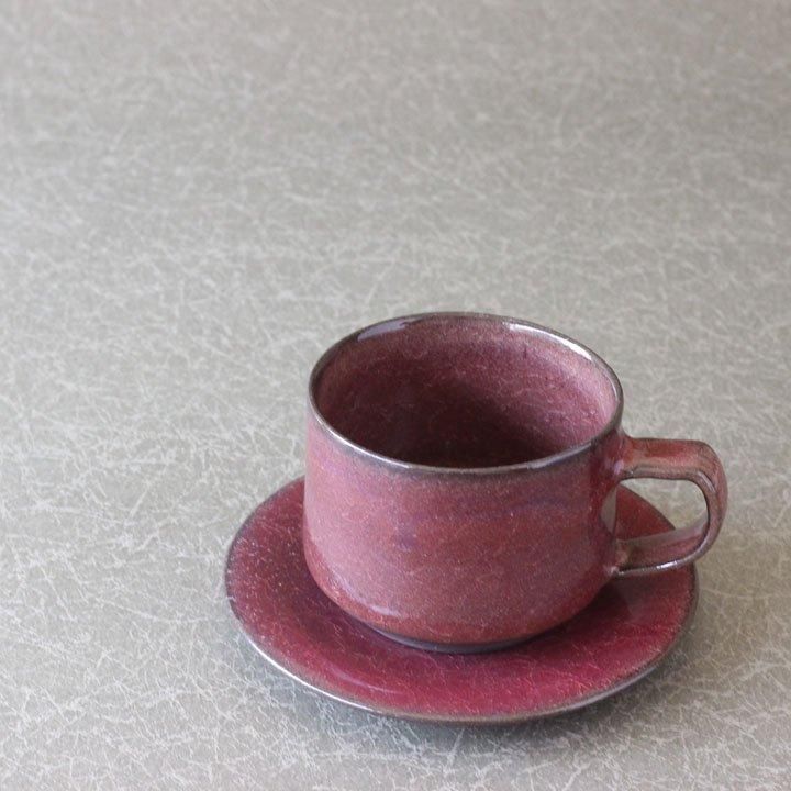 陶房薄氷 川合太一 赤瑪瑙氷裂釉 ソーサー皿 - 作家ものの器と