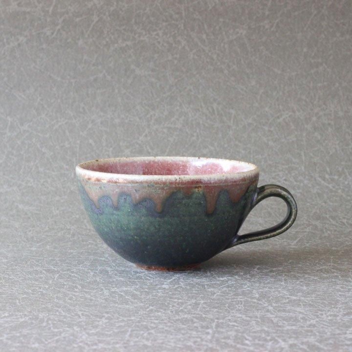 陶工房もちの木 亀井紀子 紅彩 ラテカップ＆ソーサー(ツートン) - 作家