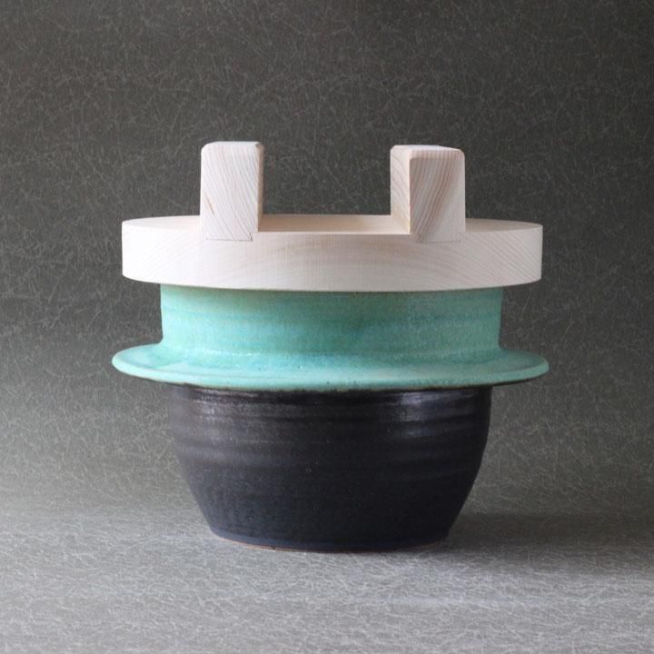 【未使用訳あり】藤井博文作　独歩炎　炭化黒釉茶器揃　湯呑み&急須セット 独歩炎 藤井博文 陶器の羽釜 二合炊 - 作家ものの器と生活雑貨