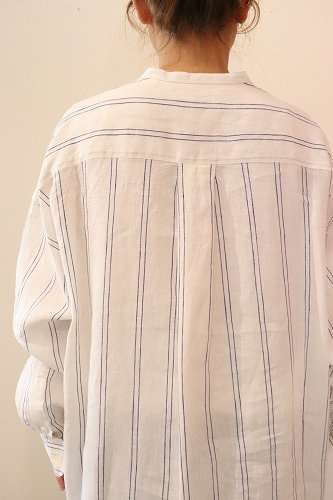 ジムフレックス　Gymphlex ストライプ　バンドカラー　シャツワンピース Gymphlex ジムフレックス マルチストライプバンドカラーシャツ