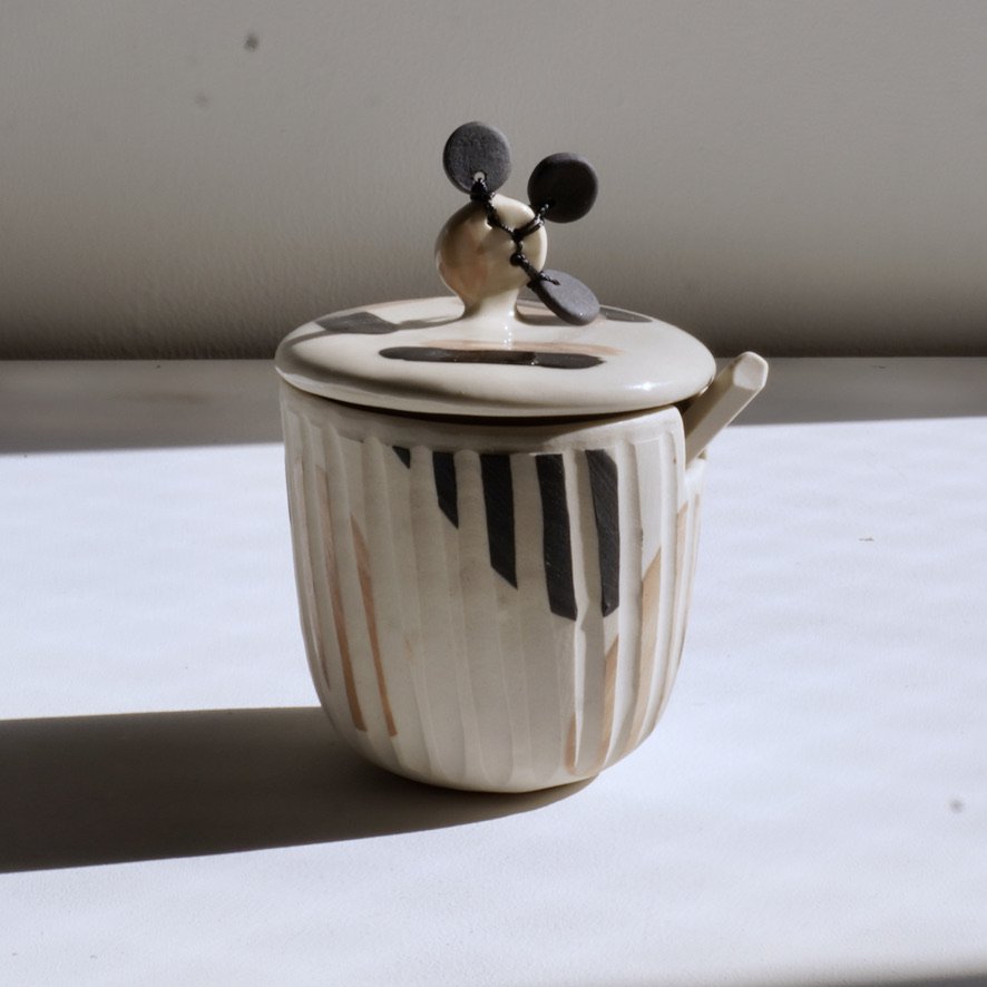 watercolor sugarpot with ceramic spoon