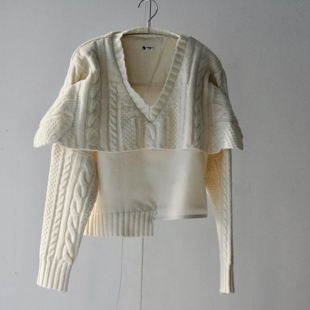 Scrap & Build KNIT COMBI TOPS-OFF WH