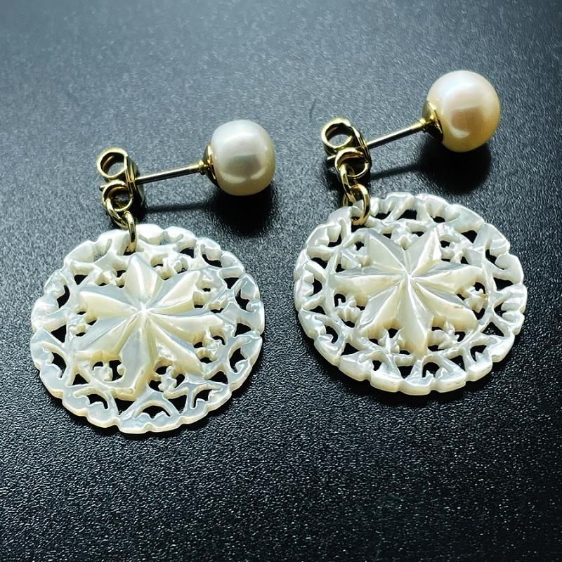 ベツレヘムパール Small（七芒星・イヤリング、ピアス）|細かな