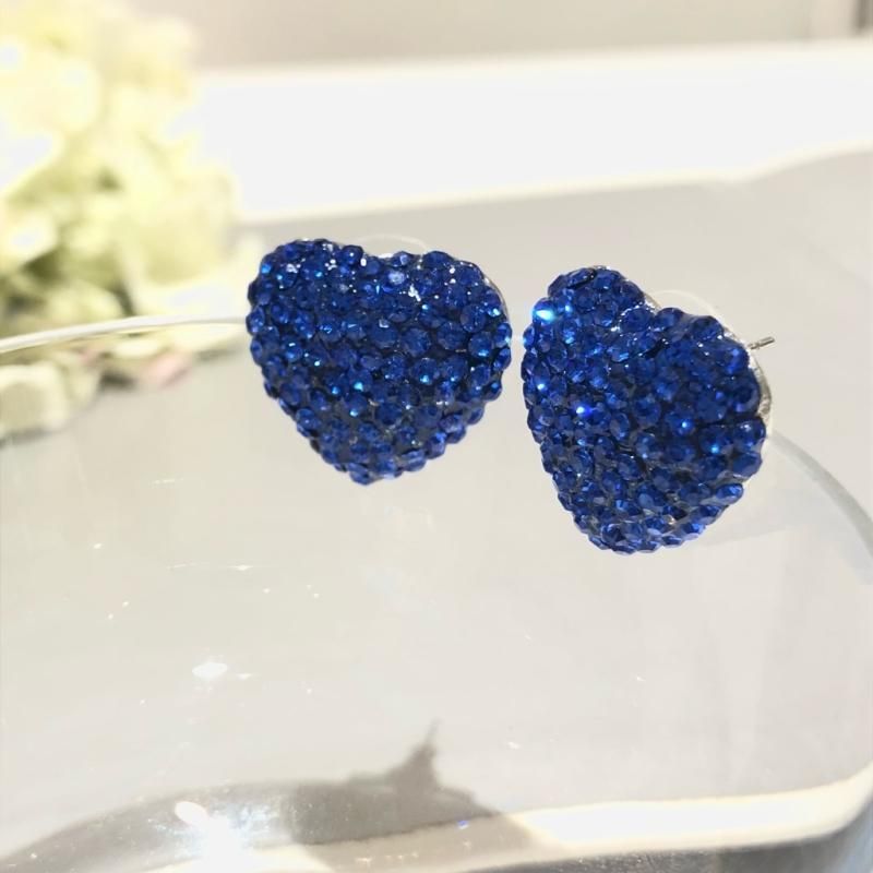 ハートパヴェ イヤリング ロイヤルブルー x シルバー - iiivko