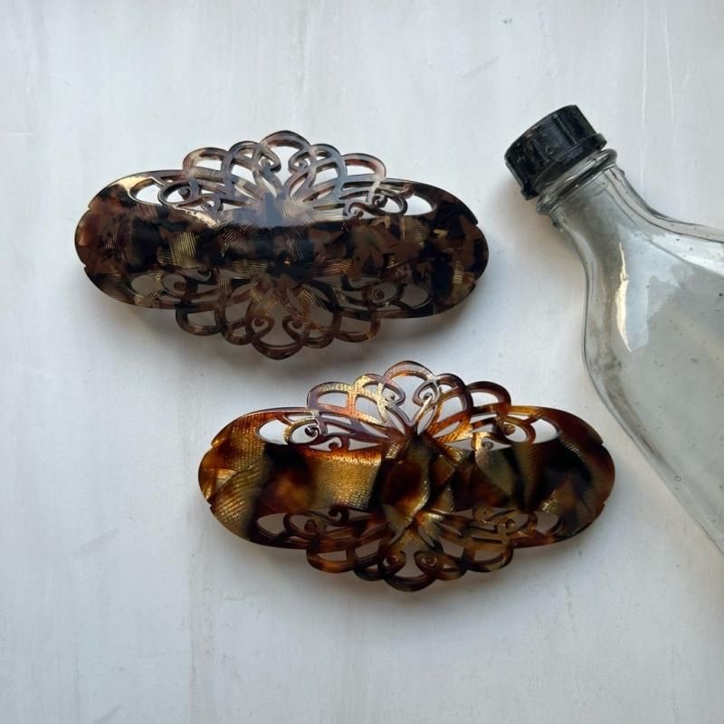 ヴィンテージ、バレッタ 透かしバレッタ レトロブラウン - iiivko - vintage and new from