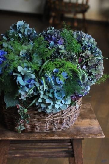 ももさく＆秋色紫陽花と白系ブルー系紫系小花リース＆スワッグセット 白い紫陽花と秋色紫陽花とブルーの小花達爽やかなドライフラワー