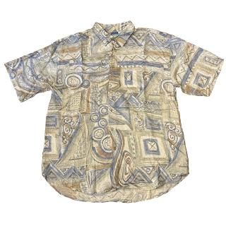 90s  Fine LINE  silk short sleeve  shirt