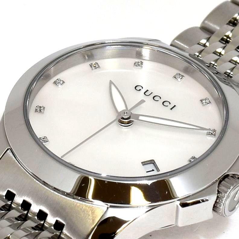 腕時計 レディース GUCCI グッチ Ｇタイムレス 12Pダイヤモンド シェル YA126504 126.5【磨き済/電池交換済】ステンレススチール  /40043【中古】 GUCCI - 腕時計 レディース GUCCI グッチ Gタイムレス 12P