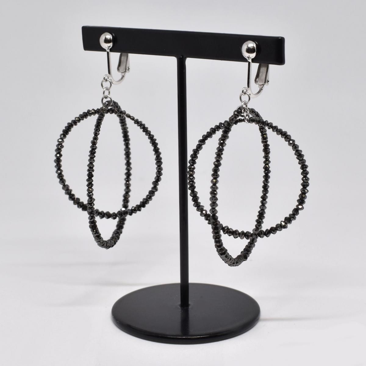 K14WG ブラックダイヤイヤリング BD5.00ct 3.7g ★ ホワイトゴールド