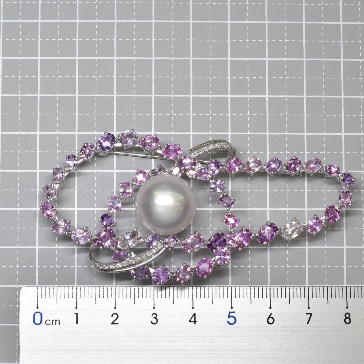 K18WG パールブローチ 15ミリUP珠 S17.41ct D0.17ct 21.1g