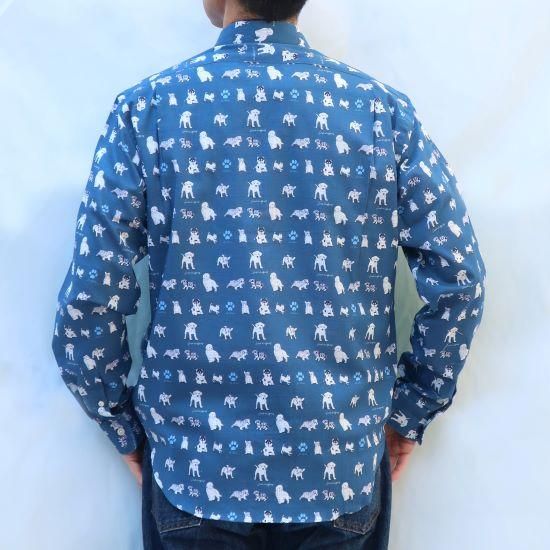 【新品】OVERCOAT 25AW犬プリント 長袖シャツ グレー系 犬好きに贈る CLOFT 仔犬柄 パピー柄 綿100%スラブガーゼ