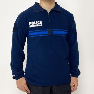 【スモール特価】フランス自治体警察 POLICE MUNICIPALE ネイビー ブルーストライプ ハーフZIP フリースシャツ（新品）F40BN-SB