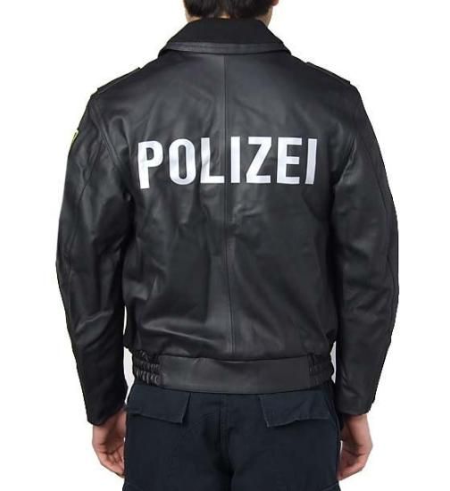 ドイツ POLIZEI(警察) 黒革ブルゾン/4ポケット(フラップ付