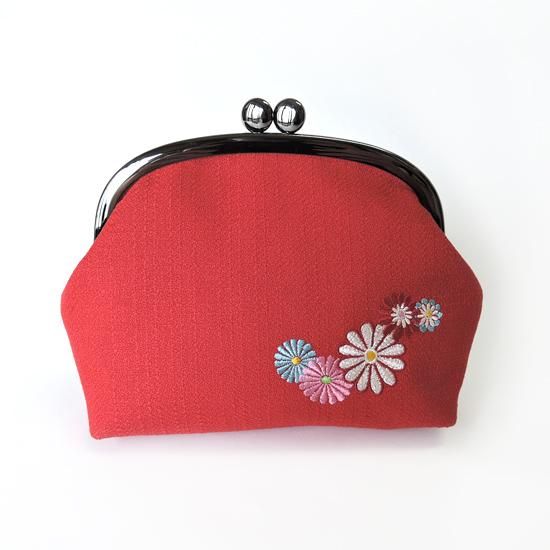 おはりこ刺繍 がま口ポーチ 赤 菊 Iwai 京都井和井通販サイト