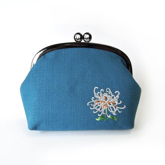 おはりこ刺繍　がま口ポーチ【青/糸菊】 - iwai 京都井和井通販サイト