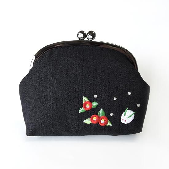 おはりこ刺繍 がま口ポーチ 黒 Iwai 京都井和井通販サイト おはりこ刺繍 がま口ポーチ 黒 Iwai 京都井和井通販サイト