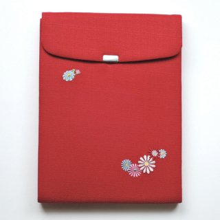 おはりこ刺繍　iPadケース【赤/菊】