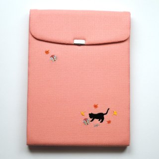 おはりこ刺繍　iPadケース【オレンジ/ねこ】
