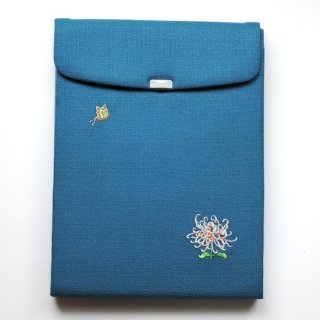 おはりこ刺繍　iPadケース【青/糸菊】
