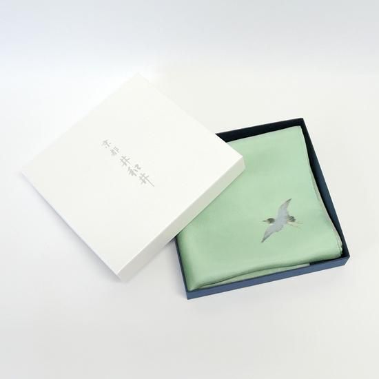 HANA宴 シルクミニスカーフ 波と鳥（うすみどり）