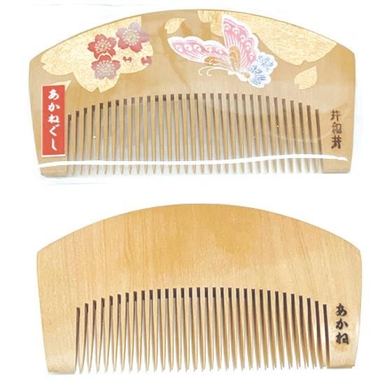 江戸末期　赤い花柄の漆器櫛 江戸末期 赤い花柄の漆器櫛