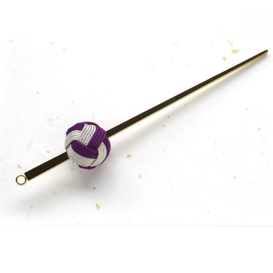 正絹 組紐玉かんざし【銀縁/紫】