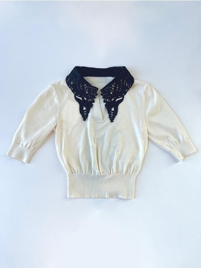 Mame Kurogouchi(マメクロゴウチ)/Embroidery Collar Knitted Top