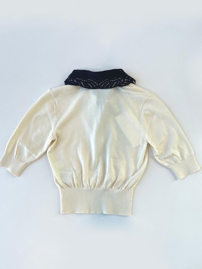 Mame Kurogouchi(マメクロゴウチ)/Embroidery Collar Knitted Top