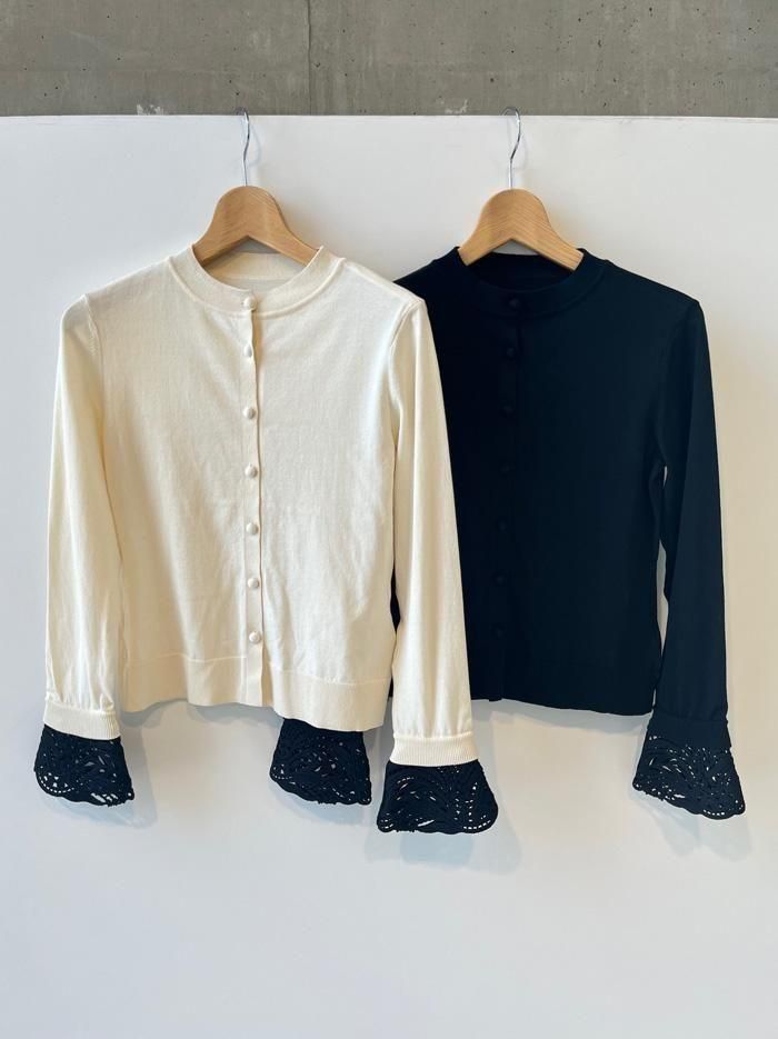 Mame Kurogouchi(ޥ᥯)/Detachable Embroidery Cuff Knitted Cardigan