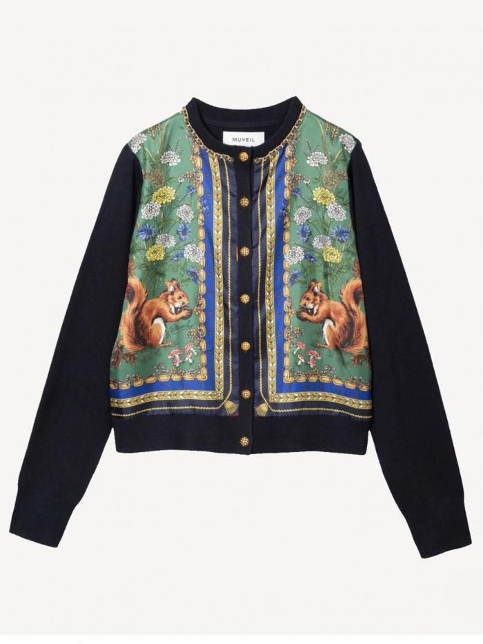 ミュベール MUVEIL カーディガン MUVEIL(ミュベール）/スカーフ柄カーディガン