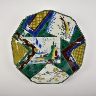 名工　加賀九谷　梶本製　色絵飾り皿 名工 加賀九谷 梶本製 色絵飾り皿