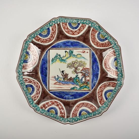 森の中の家と鳥（日本の里）・色絵四角皿 森の中の家と鳥（日本の里）・色絵四角皿