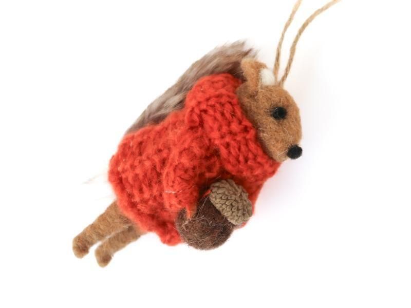Wool Decoration / Squirrel in Orange Jumper