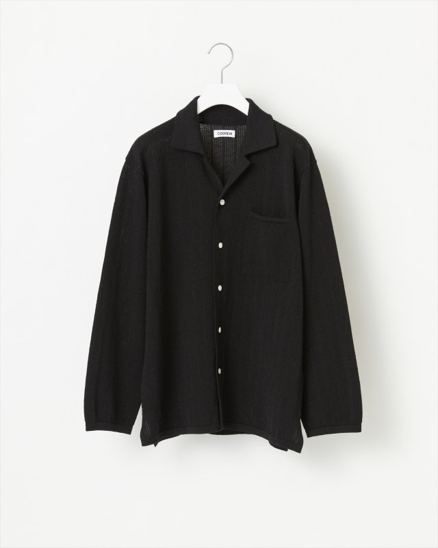 COOHEM CASHMERE STRIPE KNIT SHIRT BLACK - カーディガン