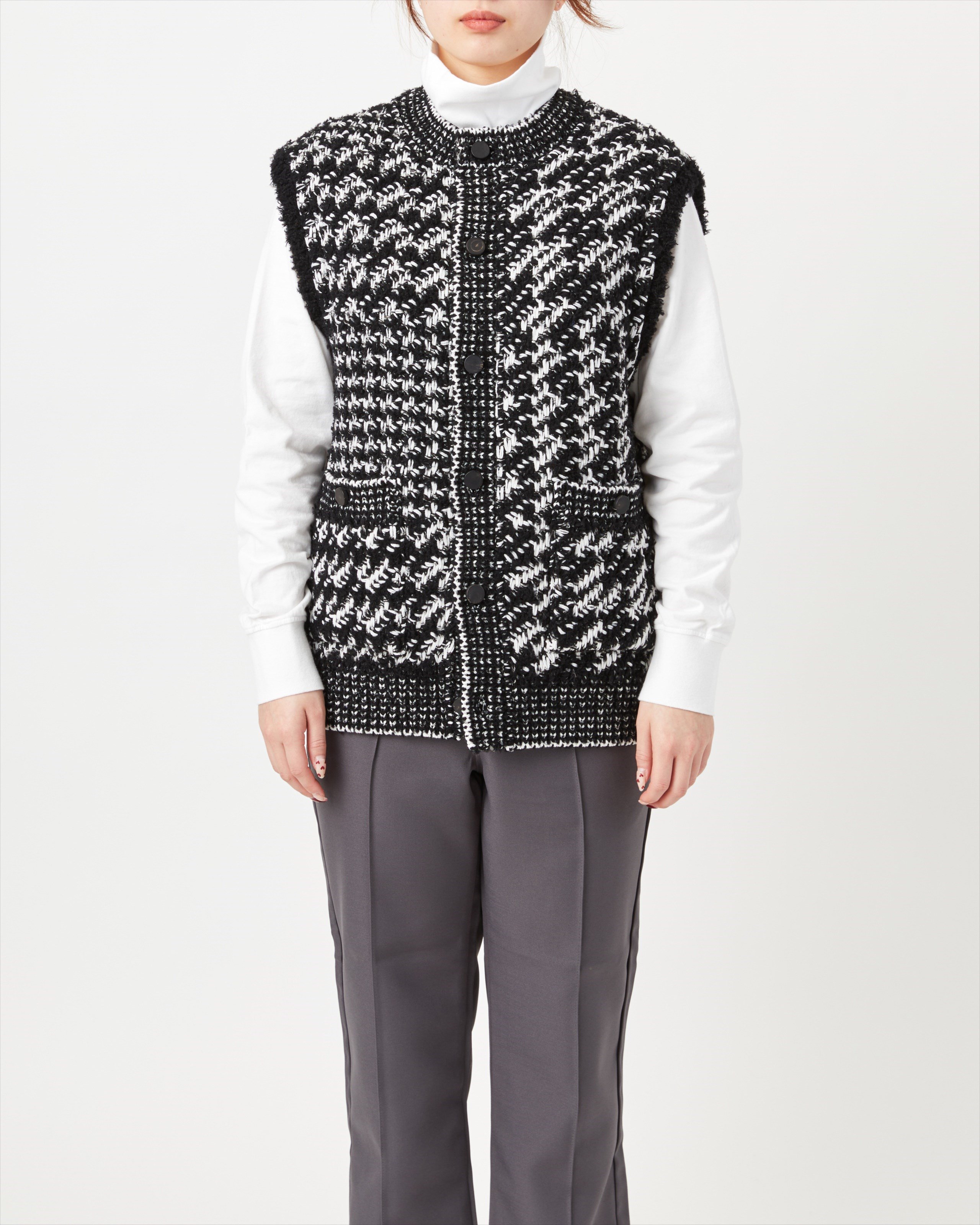 GLEN CHECK TWEEDY KNIT VEST - Yonetomi STORE ONLINE｜ヨネトミ