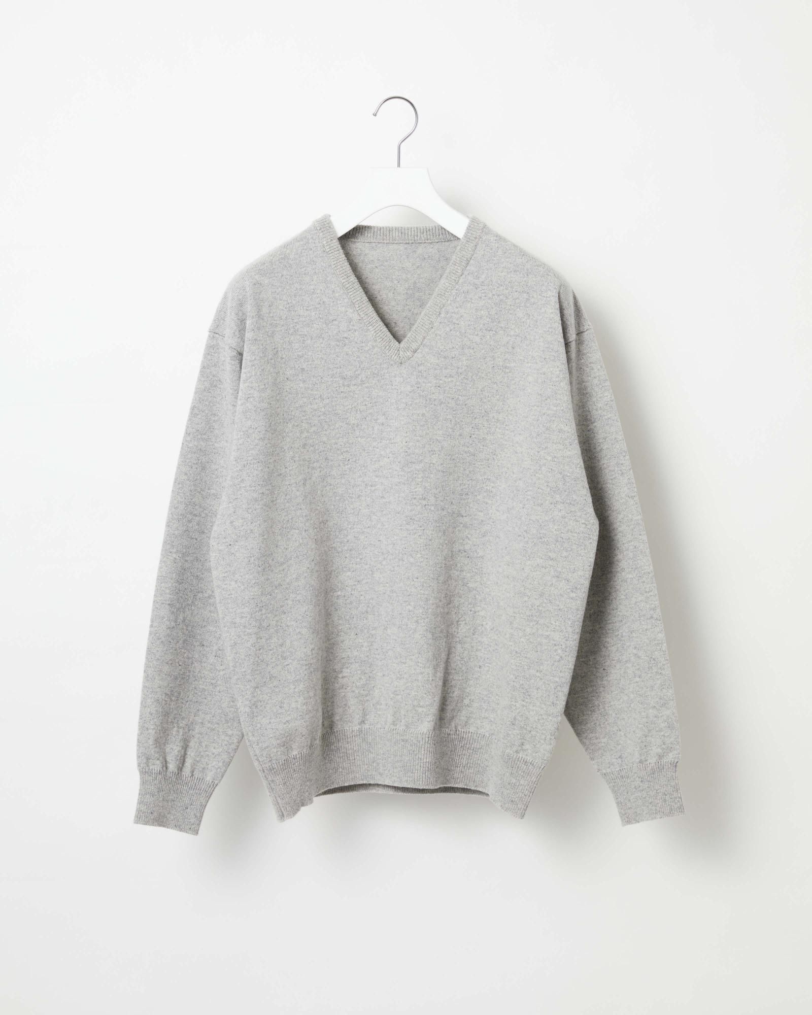 RIGID CASHMERE SWEATER V Neck Pullover - Top Gray - Yonetomi RIGID CASHMERE SWEATER V Neck Pullover - Top Gray - Yonetomi