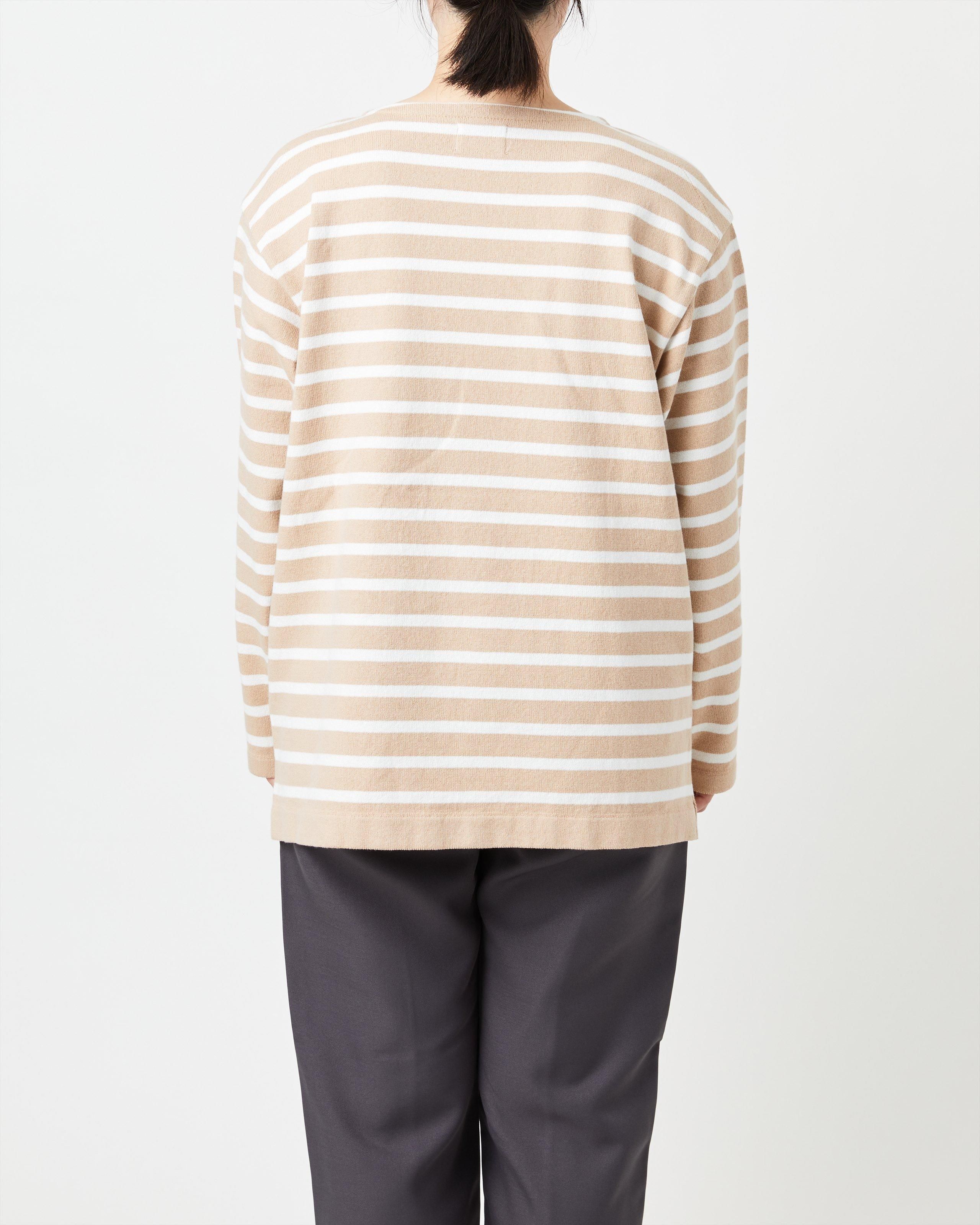 WAVE COTTON BASQUE KNIT PULLOVER〈BOAT NECK・BORDER
